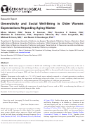 Cover page: Generativity and Social Well-Being in Older Women: Expectations Regarding Aging Matter.