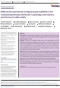 Cover page: Differential involvement of hippocampal subfields in the relationship between Alzheimer's pathology and memory interference in older adults