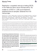 Cover page: Replication competent retrovirus testing (RCR) in the National Gene Vector Biorepository: No evidence of RCR in 1,595 post-treatment peripheral blood samples obtained from 60 clinical trials.