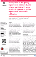 Cover page: Development of the Quality Improvement Minimum Quality Criteria Set (QI-MQCS): a tool for critical appraisal of quality improvement intervention publications