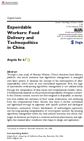 Cover page of Expendable Workers: Food Delivery and Technopolitics in China