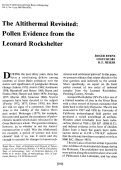 Cover page: The Altithermal Revisited: Pollen Evidence from the Leonard Rockshelter