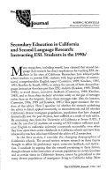 Cover page: Secondary Education in California and Second Language Research: Instructing ESL Students in the 1990s