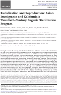Cover page: Racialization and Reproduction: Asian Immigrants and Californias Twentieth-Century Eugenic Sterilization Program.