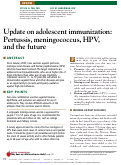 Cover page: Update on adolescent immunization: pertussis, meningococcus, HPV, and the future.