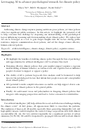 Cover page of Leveraging AI to advance psychological research for climate policy