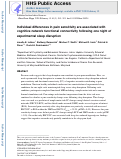 Cover page: Individual differences in pain sensitivity are associated with cognitive network functional connectivity following one night of experimental sleep disruption