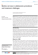 Cover page: Bulimia nervosa in adolescents: prevalence and treatment challenges