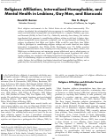 Cover page: Religious Affiliation, Internalized Homophobia, and Mental Health in Lesbians, Gay Men, and Bisexuals