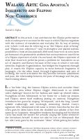 Cover page: Walang Arte: Gina Apostol’s Insurrecto and Filipino Non-Coherence