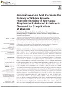 Cover page: Docosahexaenoic Acid Increases the Potency of Soluble Epoxide Hydrolase Inhibitor in Alleviating Streptozotocin-Induced Alzheimer’s Disease-Like Complications of Diabetes