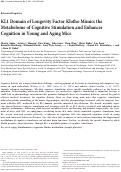 Cover page: KL1 Domain of Longevity Factor Klotho Mimics the Metabolome of Cognitive Stimulation and Enhances Cognition in Young and Aging Mice