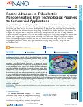 Cover page: Recent Advances in Triboelectric Nanogenerators: From Technological Progress to Commercial Applications.