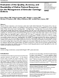 Cover page: Evaluation of the Quality, Accuracy, and Readability of Online Patient Resources for the Management of Articular Cartilage Defects.