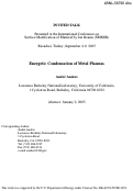 Cover page: Energetic condensation of metal plasmas