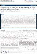 Cover page: A fresh look at paralytics in the critically ill: real promise and real concern