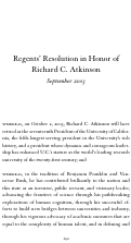 Cover page: Regents' Resolution in Honor of Richard C. Atkinson