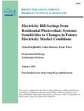 Cover page: Electricity Bill Savings from Residential Photovoltaic Systems: Sensitivities to Changes in Future Electricity Market Conditions