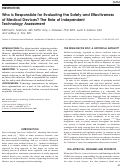 Cover page: Who is responsible for evaluating the safety and effectiveness of medical devices? The role of independent technology assessment.