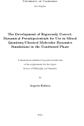 Cover page: The Development of Rigorously Correct, Dynamical Pseudopotentials for Use in Mixed/Classical Molecular Dynamics Simulations in the Condensed Phase