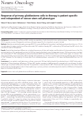 Cover page: Response of primary glioblastoma cells to therapy is patient specific and independent of cancer stem cell phenotype