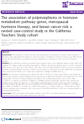 Cover page: The association of polymorphisms in hormone metabolism pathway genes, menopausal hormone therapy, and breast cancer risk: A nested case-control study in the California Teachers Study cohort