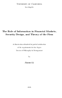 Cover page: The Role of Information in Financial Markets, Security Design, and Theory of the Firm