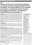 Cover page: Design of Clinical Trials Evaluating Sedation in Critically Ill Adults Undergoing Mechanical Ventilation: Recommendations From Sedation Consortium on Endpoints and Procedures for Treatment, Education, and Research (SCEPTER) Recommendation III