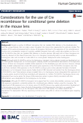 Cover page: Considerations for the use of Cre recombinase for conditional gene deletion in the mouse lens