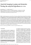 Cover page: Amyloid Imaging in Aging and Dementia: Testing the Amyloid Hypothesis In Vivo
