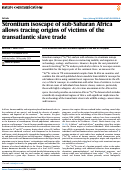 Cover page: Strontium isoscape of sub-Saharan Africa allows tracing origins of victims of the transatlantic slave trade.