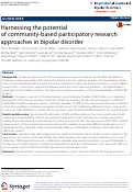 Cover page: Harnessing the potential of community-based participatory research approaches in bipolar disorder