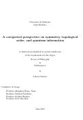 Cover page: A categorical perspective on symmetry, topological order, and quantum information