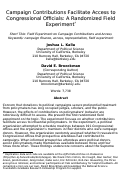 Cover page: Campaign Contributions Facilitate Access to Congressional Officials: A Randomized Field Experiment