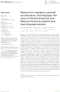 Cover page: Reasons for migration, parental acculturation, and language: the case of Chinese American and Mexican American parents and dual language learners.
