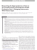 Cover page: Researching the Appropriateness of Care in the Complementary and Integrative Health Professions Part 3: Designing Instruments With Patient Input.