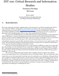 Cover page of INT 100: Critical Research and Information Studies Final Report