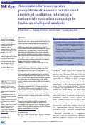 Cover page: Association between vaccine preventable diseases in children and improved sanitation following a nationwide sanitation campaign in India: an ecological analysis.