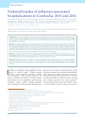 Cover page: National burden of influenza-associated hospitalizations in Cambodia, 2015 and 2016.