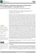 Cover page: How Is Spinal Cord Function Measured in Degenerative Cervical Myelopathy? A Systematic Review