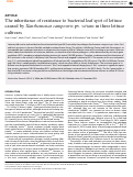 Cover page: The inheritance of resistance to bacterial leaf spot of lettuce caused by Xanthomonas campestris pv. vitians in three lettuce cultivars