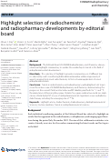 Cover page: Highlight selection of radiochemistry and radiopharmacy developments by editorial board.