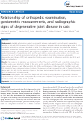 Cover page: Relationship of orthopedic examination, goniometric measurements, and radiographic signs of degenerative joint disease in cats