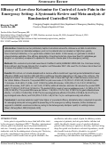 Cover page: Efficacy of Low-dose Ketamine for Control of Acute Pain in the Emergency Setting: A Systematic Review and Meta-analysis of Randomized Controlled Trials