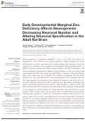 Cover page: Early Developmental Marginal Zinc Deficiency Affects Neurogenesis Decreasing Neuronal Number and Altering Neuronal Specification in the Adult Rat Brain
