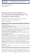 Cover page: Physician Practice Participation in Accountable Care Organizations: The Emergence of the Unicorn