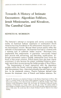 Cover page: Towards A History of Intimate Encounters: Algonkian Folklore, Jesuit Missionaries, and Kiwakwe, The Cannibal Giant