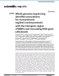 Cover page: Whole genome sequencing identifies associations for nonsyndromic sagittal craniosynostosis with the intergenic region of BMP2 and noncoding RNA gene LINC01428