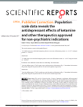 Cover page: Publisher Correction: Population scale data reveals the antidepressant effects of ketamine and other therapeutics approved for non-psychiatric indications