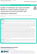 Cover page: Quality of antenatal care and associated factors in a rural county in Kenya: an assessment of service provision and experience dimensions